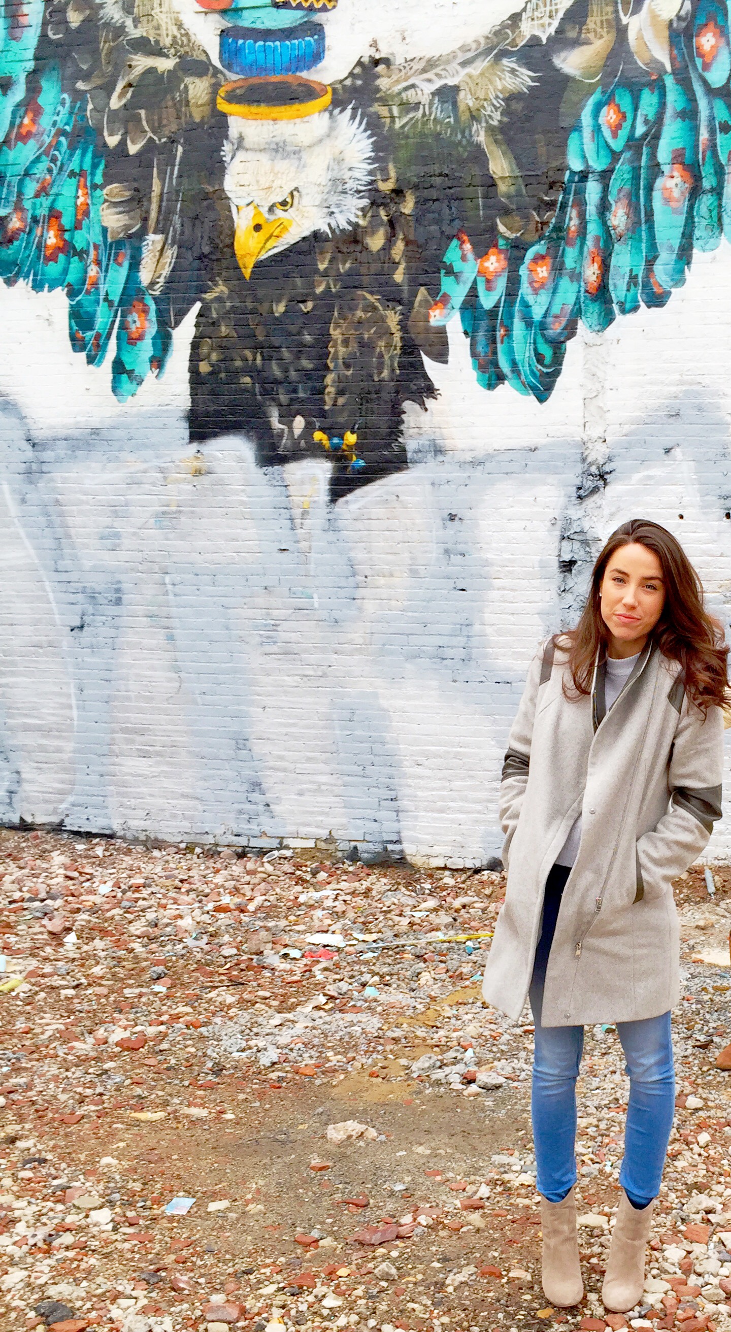 grey and blue casual winter weekend outfit idea