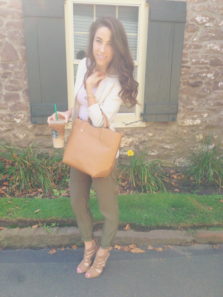 summer to fall transitional wardrobe pieces | a faux leather camel tote